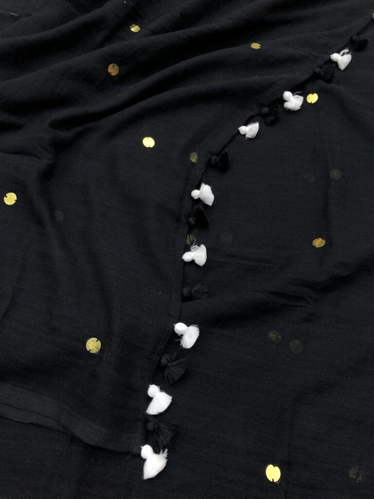 Black & White Gold Chumki Sequins Saree