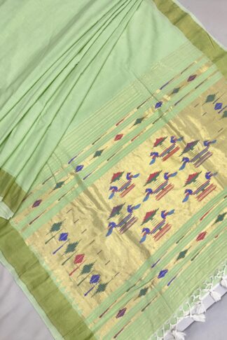 Pista Cotton Paithani Double Pallu Saree 10