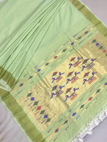 Pista Cotton Paithani Double Pallu Saree 10
