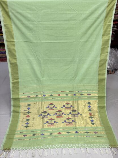 Pista Cotton Paithani Double Pallu Saree 10