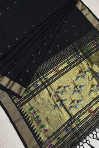 Black Gold Cotton Paithani Double Pallu Saree 9