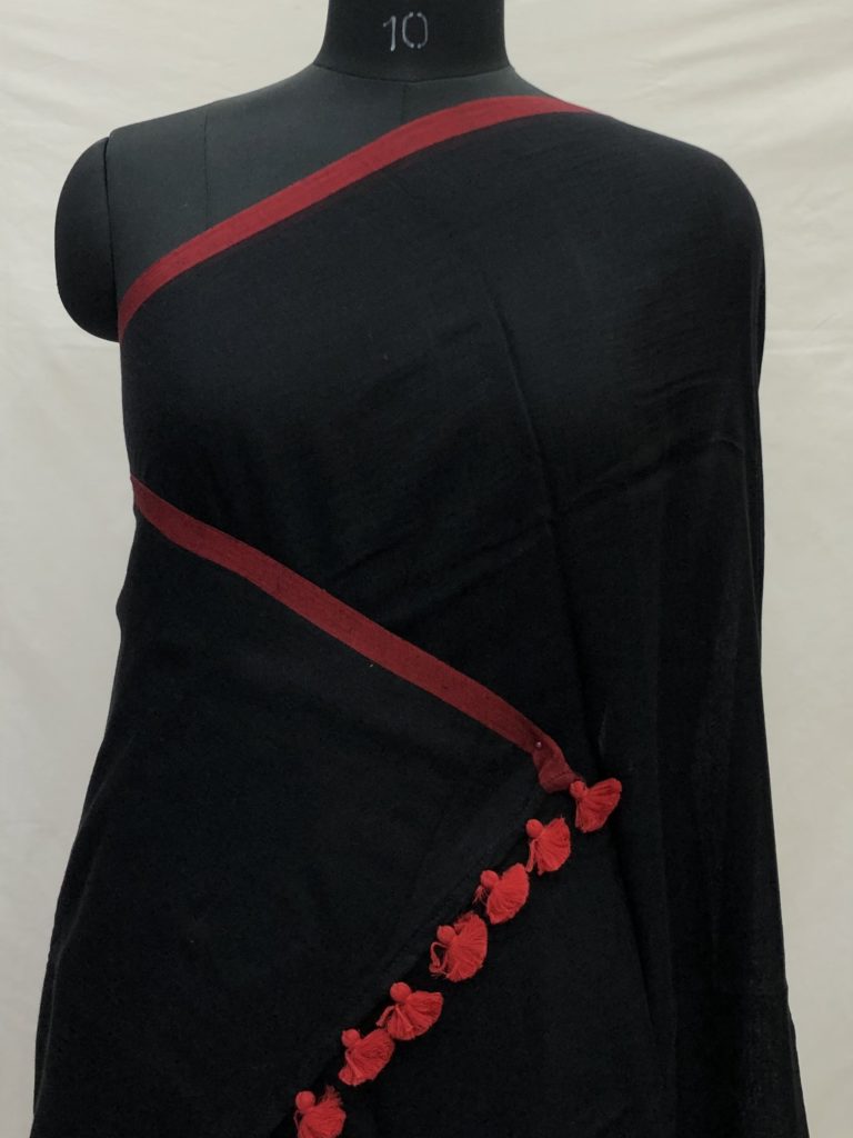 Black Red Border Mulmul Saree