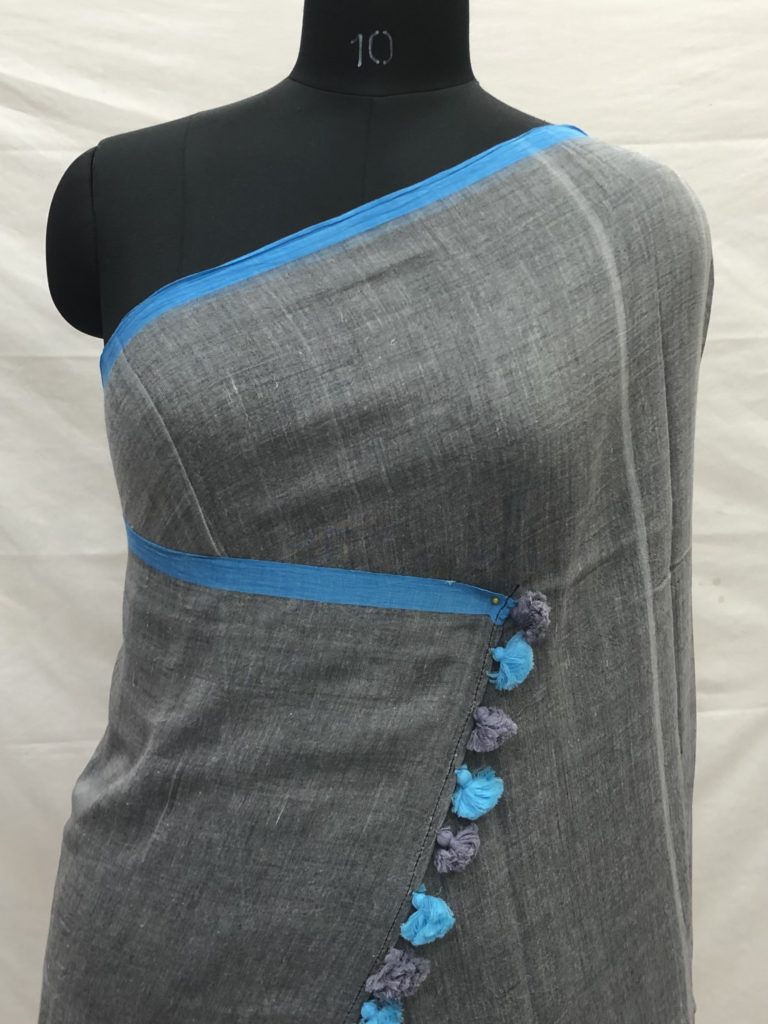 Grey Blue Border Mulmul