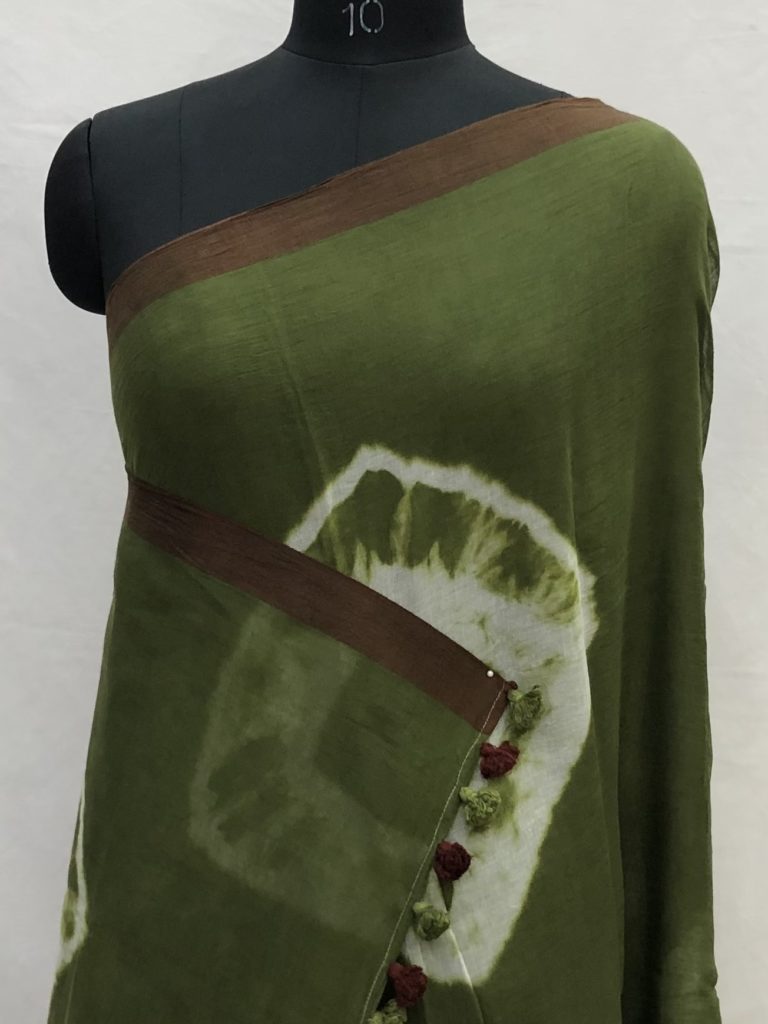 Olive Checks Shibori Mulmul