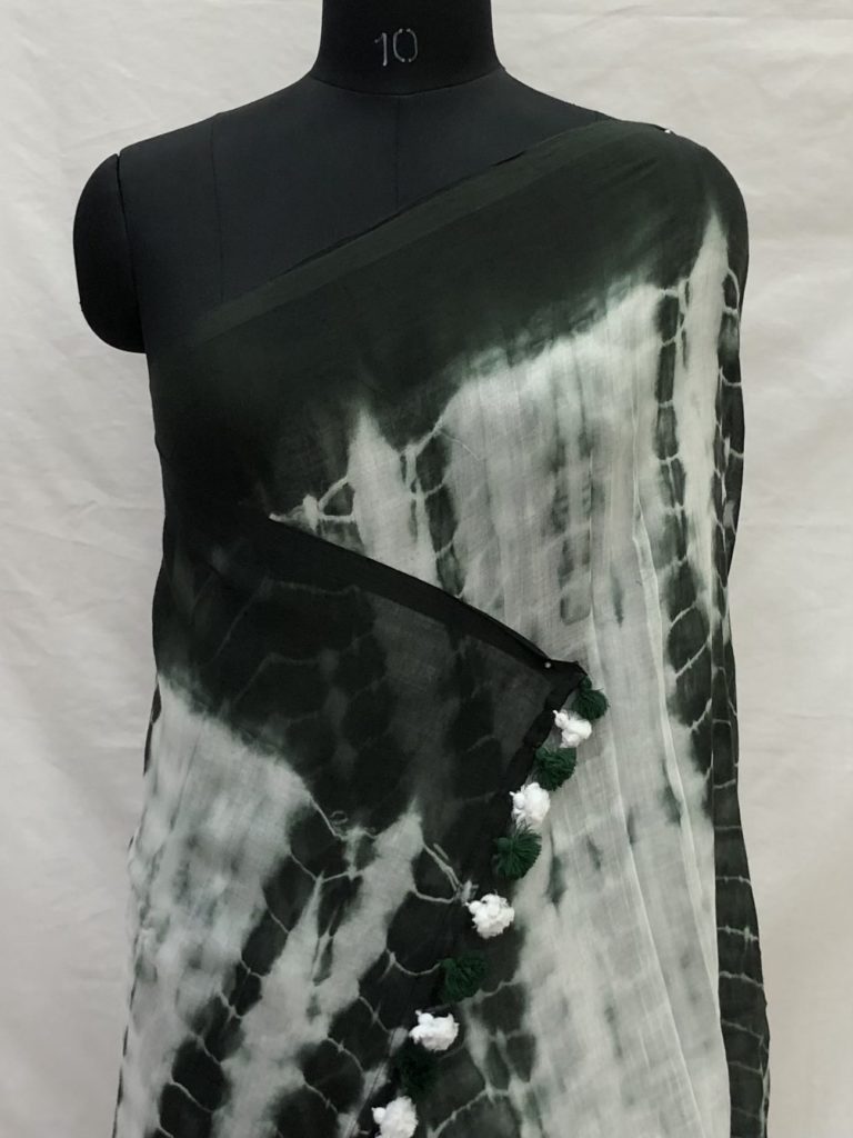 Bottle Green White Shibori Mulmul