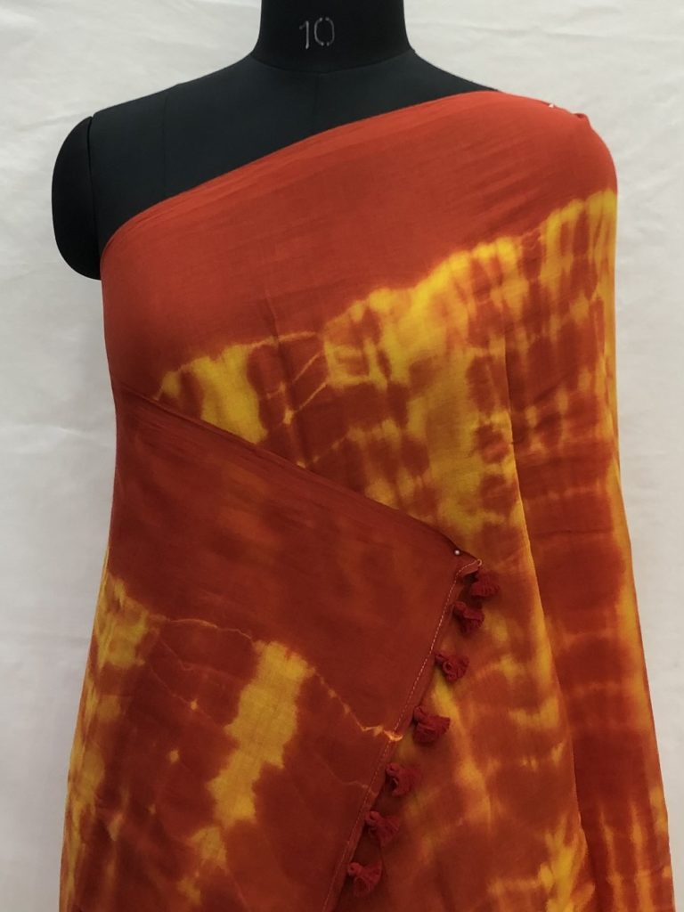 Orange Yellow Shibori Mulmul