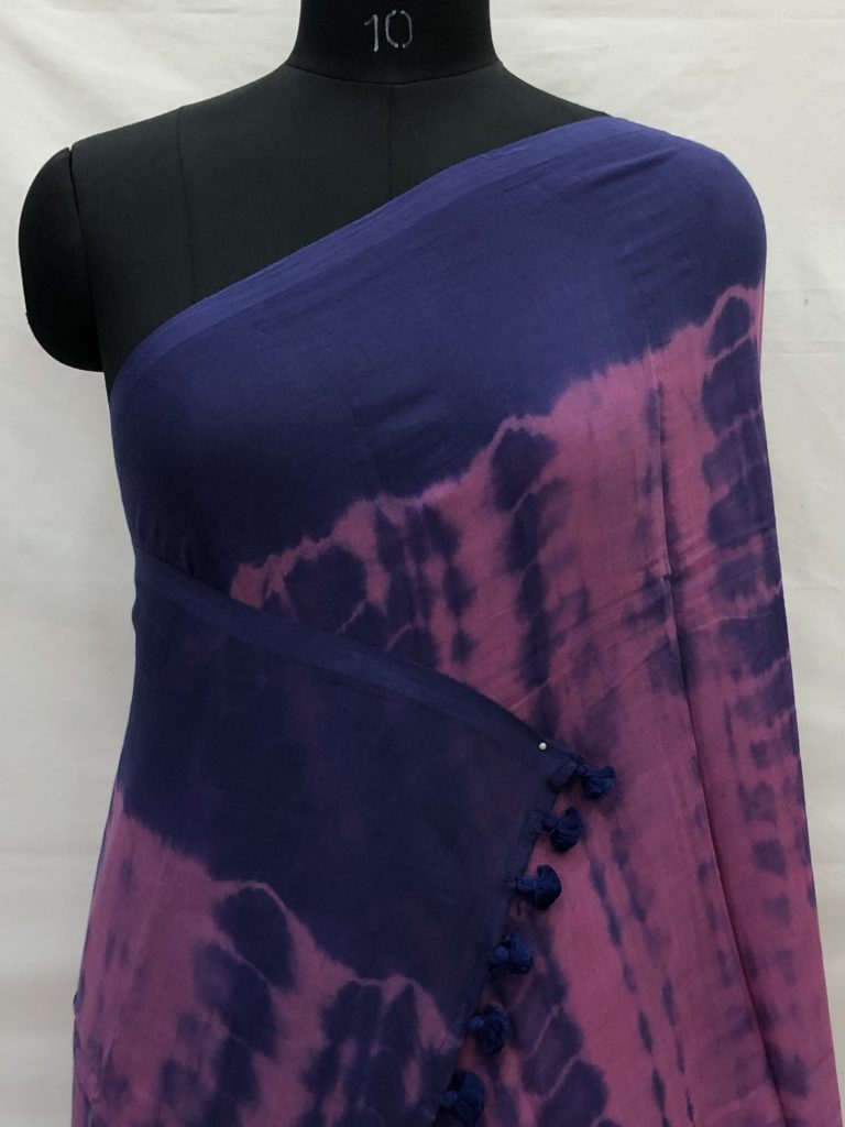 Lilac Navy Blue Shibori Mulmul