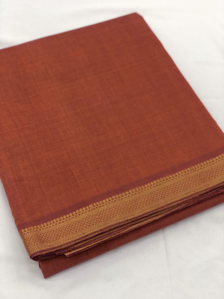 Rust Brown Mangalgiri Nizam Border Fabric