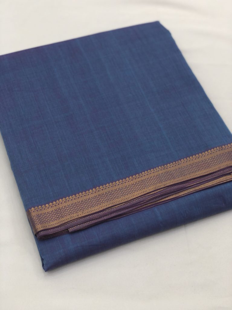 Bluish Purple Mangalgiri Nizam Border Fabric