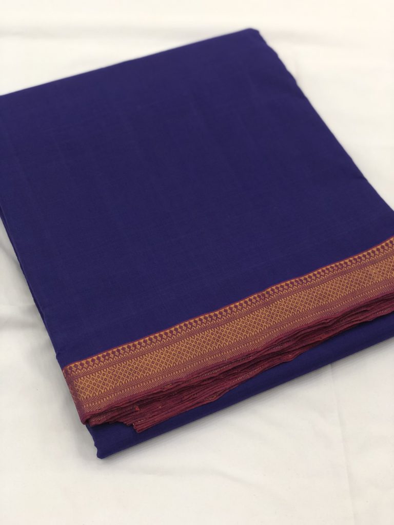 Blue Purple Mangalgiri Nizam Border Fabric