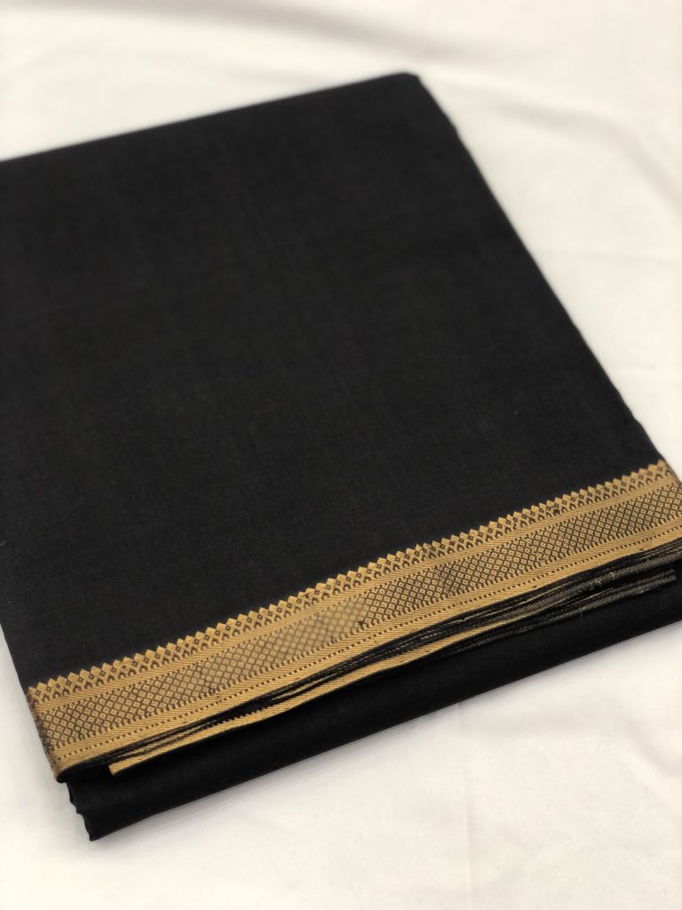 Black Mangalgiri Nizam Border Fabric