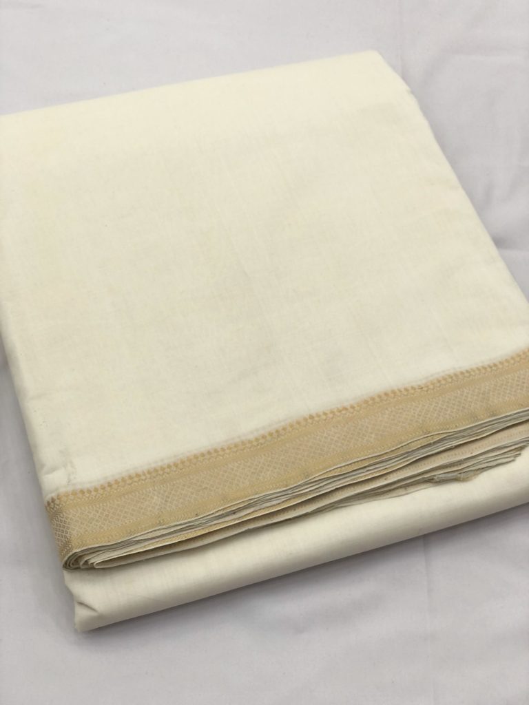White Mangalgiri Nizam Border Fabric - Shagun Silks & Sarees