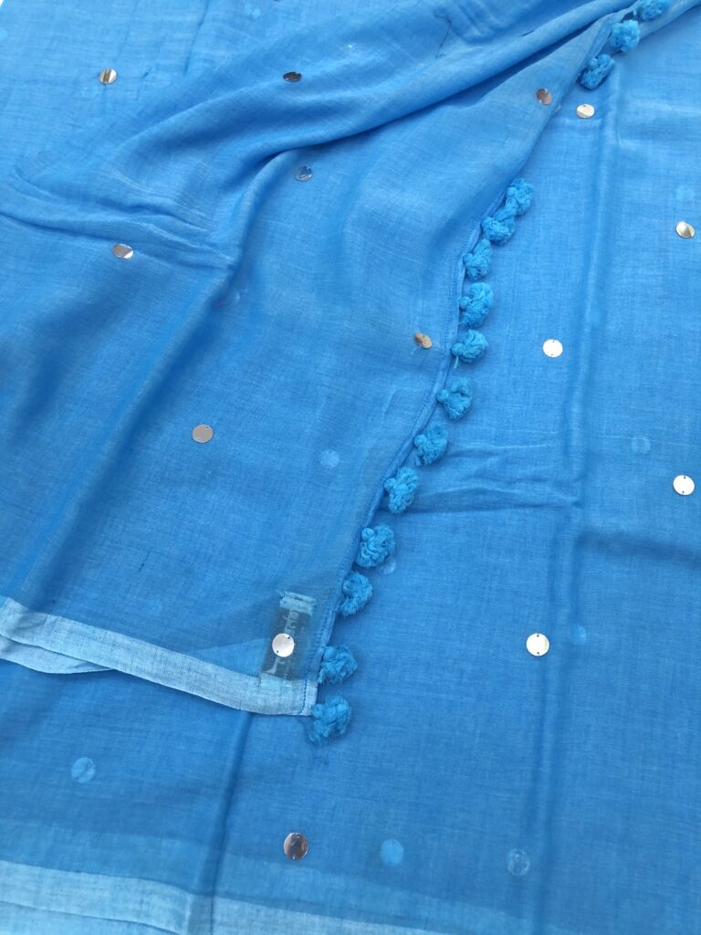 Reynolds Blue Silver Chumki Sequins Saree