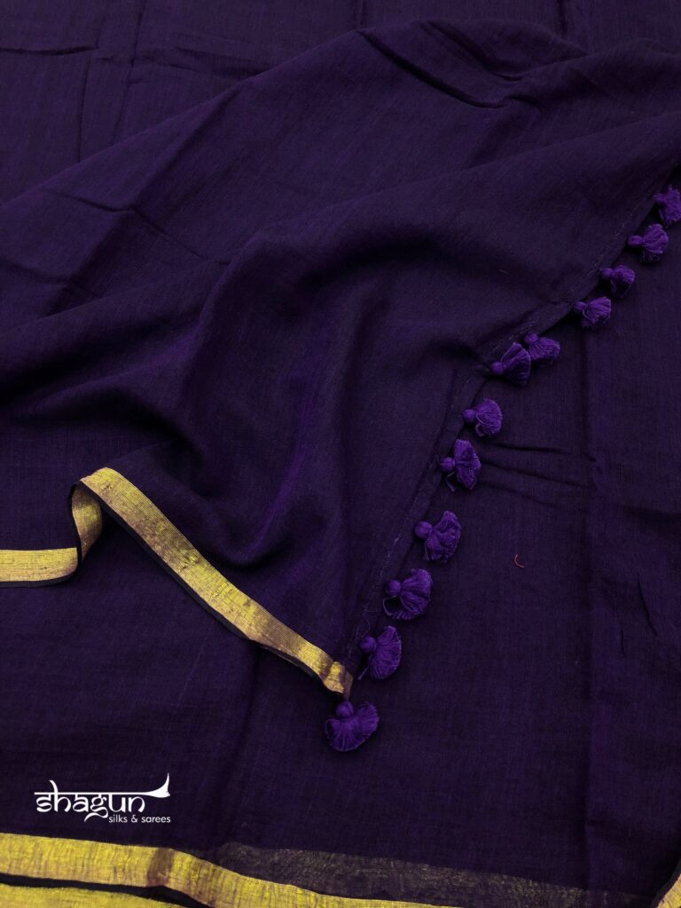 Ink Purple Zari Border Mulmul Saree