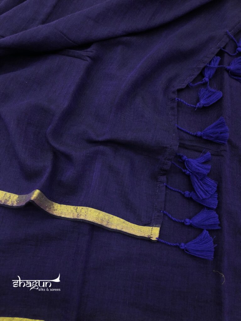 Ink Blue Zari Border Mulmul Saree