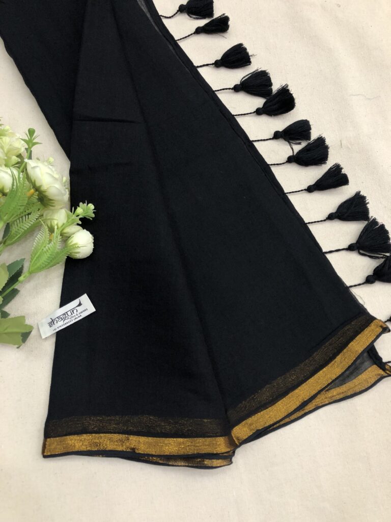 Black Copper Zari Border Mulmul Saree