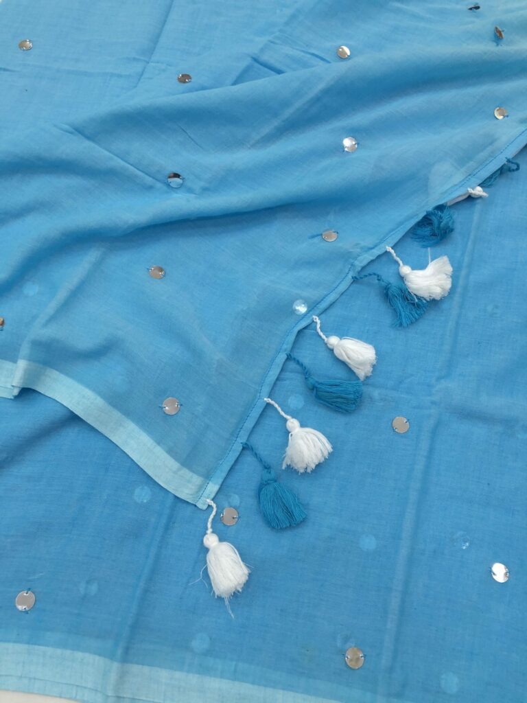 Sky Blue Silver Chumki Sequins Saree