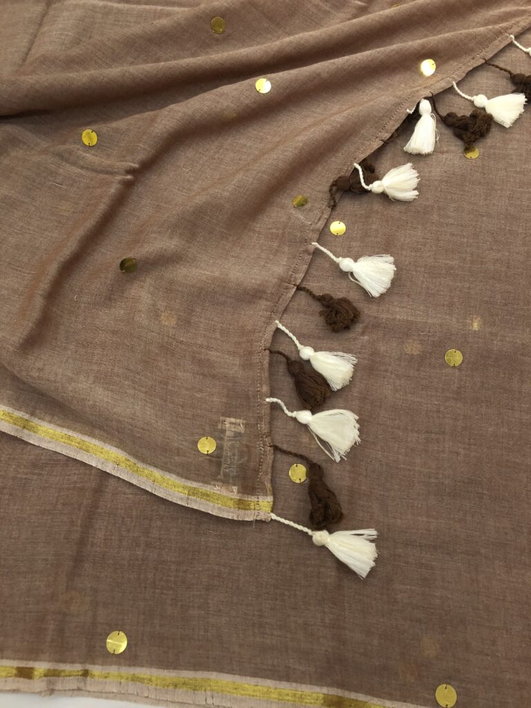 Coffee Toffee Zari Border Gold Chumki Sequins Saree