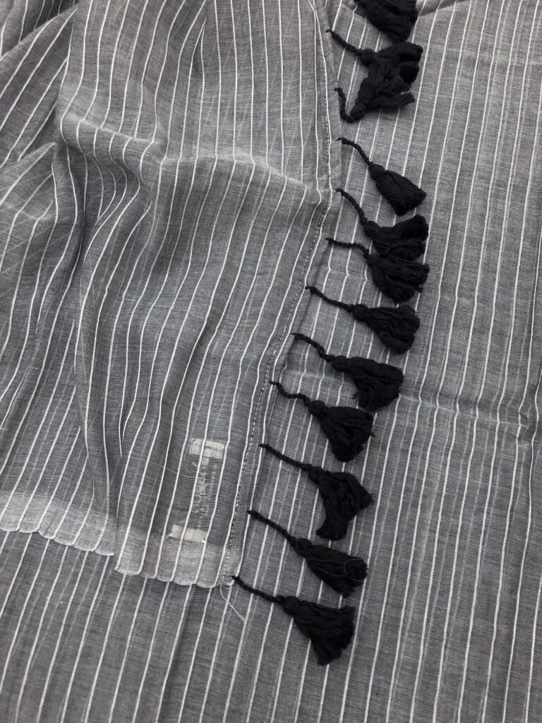 Grey Black Silver Zari Lines Mulmul