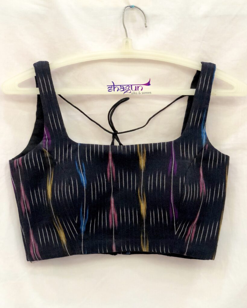 Black Colour Stripe Thick Strap Ikkat Blouse