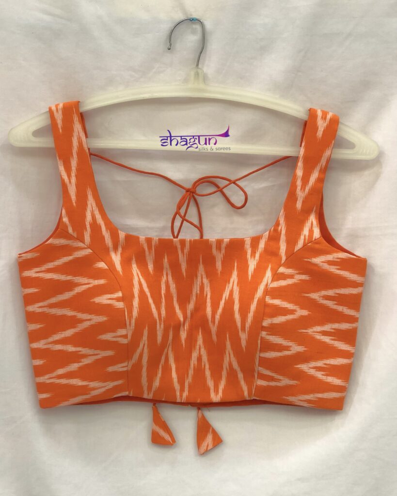 Orange White Thick Strap Ikkat Blouse