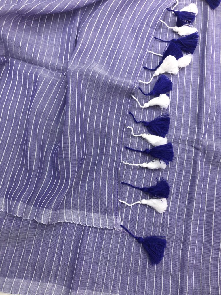 Bluish Purple Silver Zari Lines Mulmul