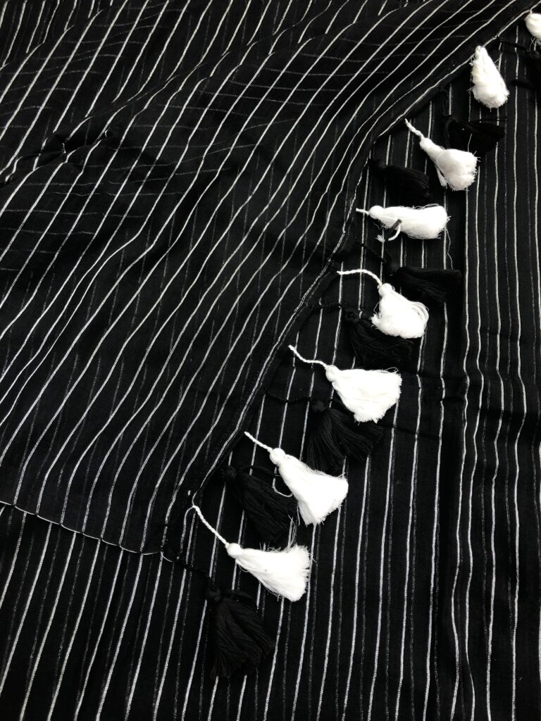 Black Silver Zari Lines Mulmul