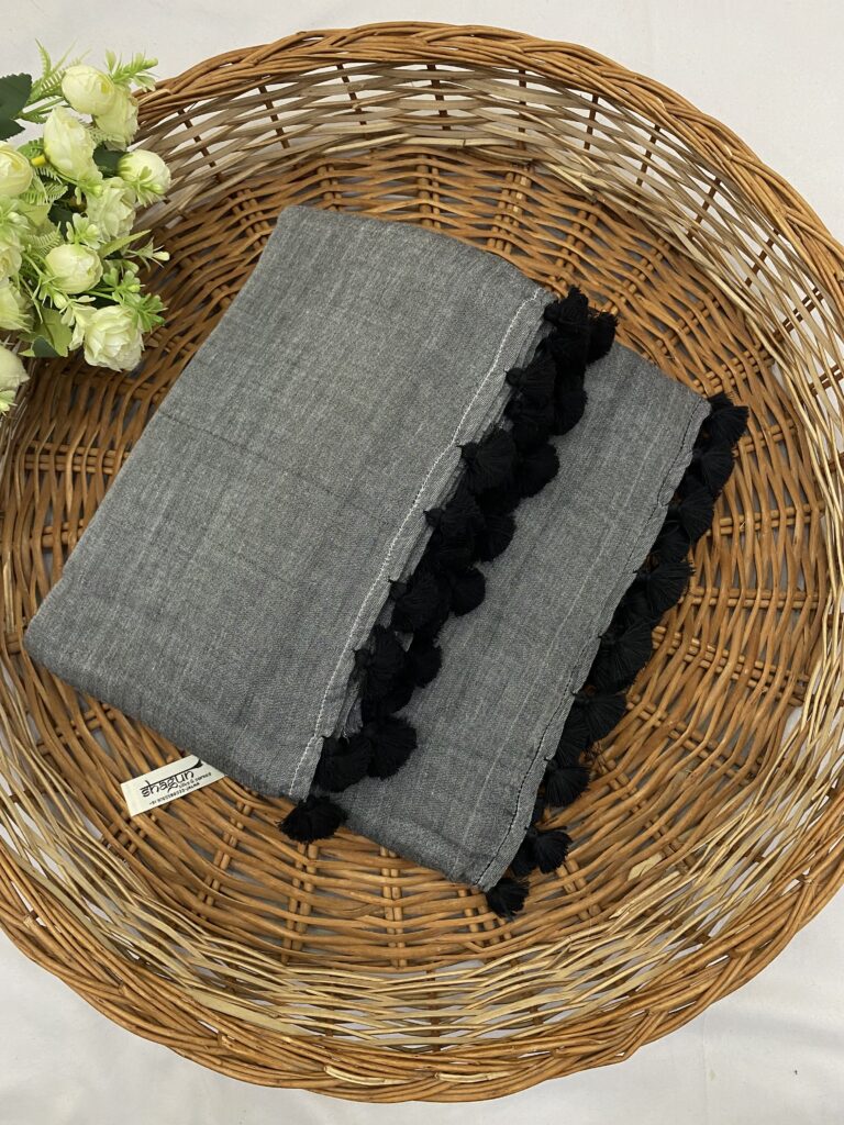 Pencil Grey Mulmul Saree