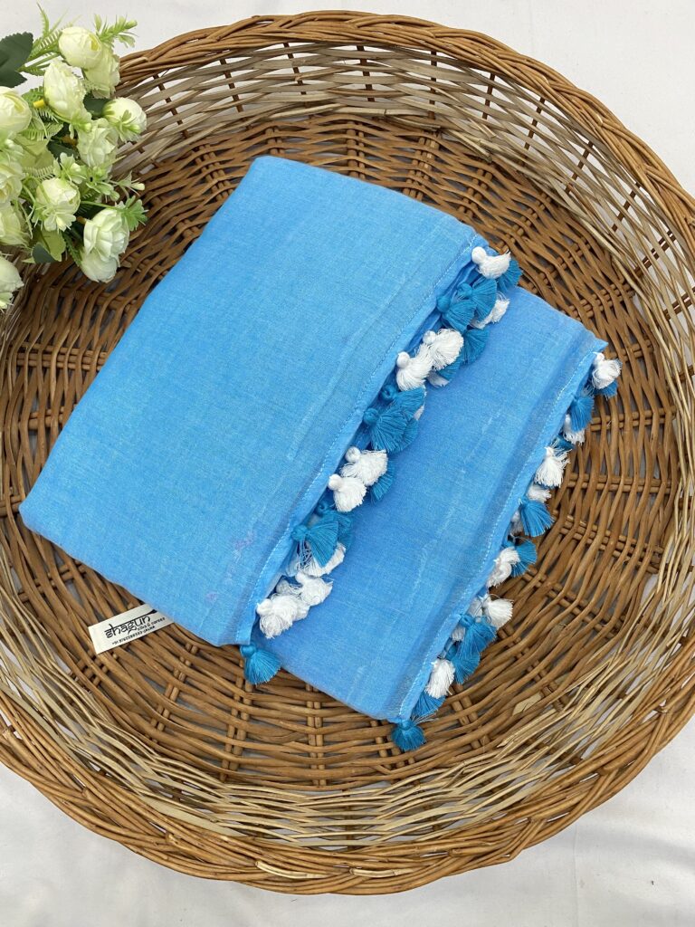 Sky Blue Mulmul Sarees