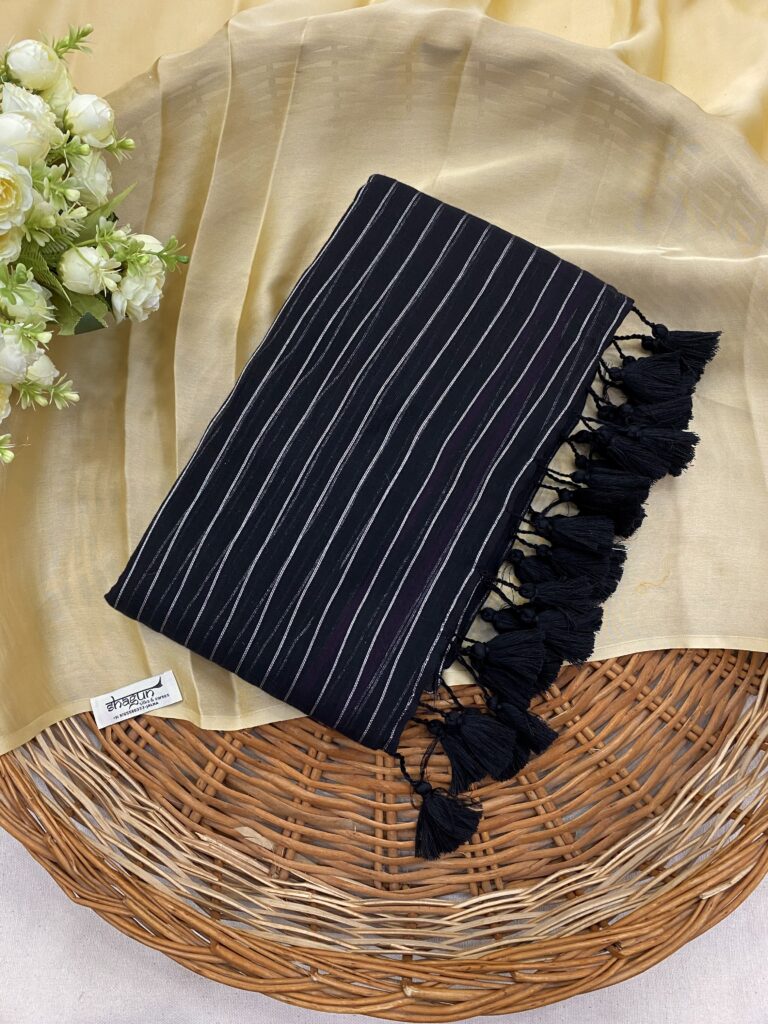 Black To Black Silver Zari Lines Mulmul