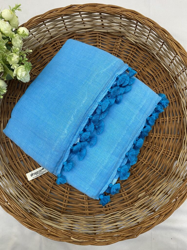 Reynolds Blue Mulmul Saree