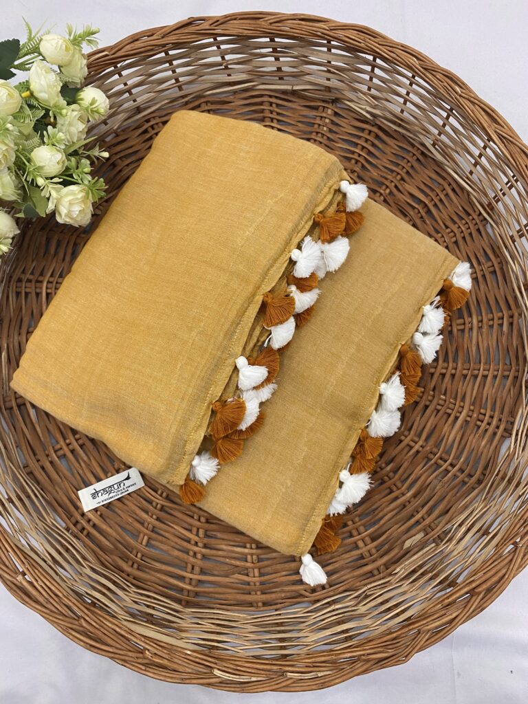 Mustard Mohari Mulmul Saree