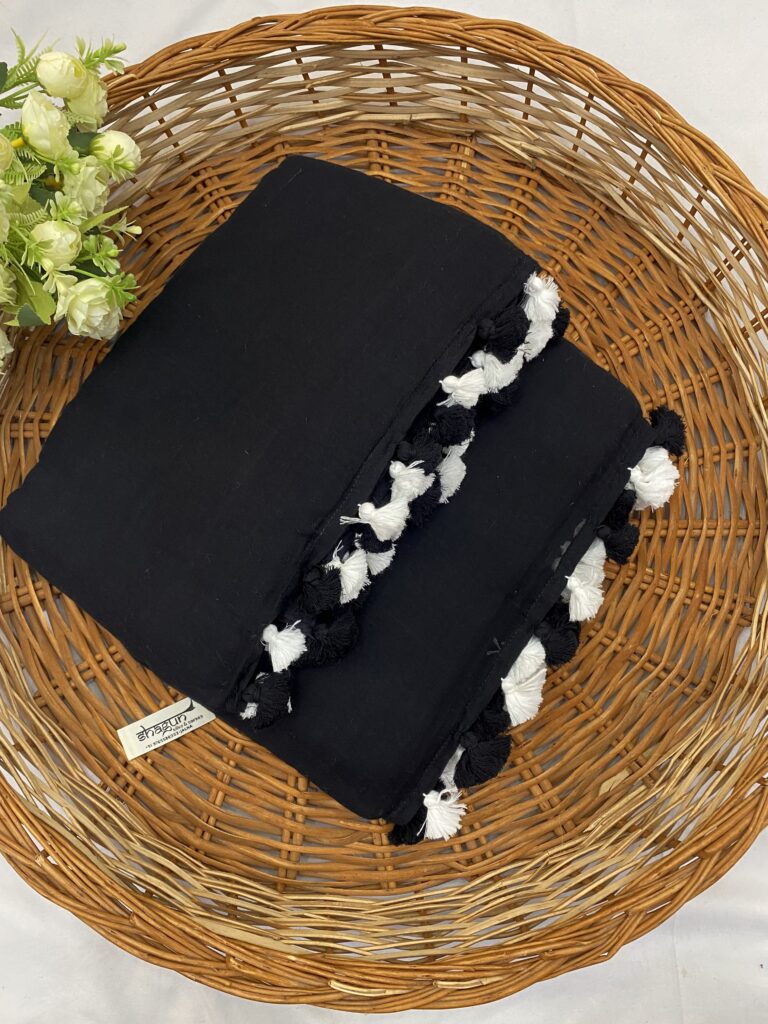 Black White Mulmul Saree