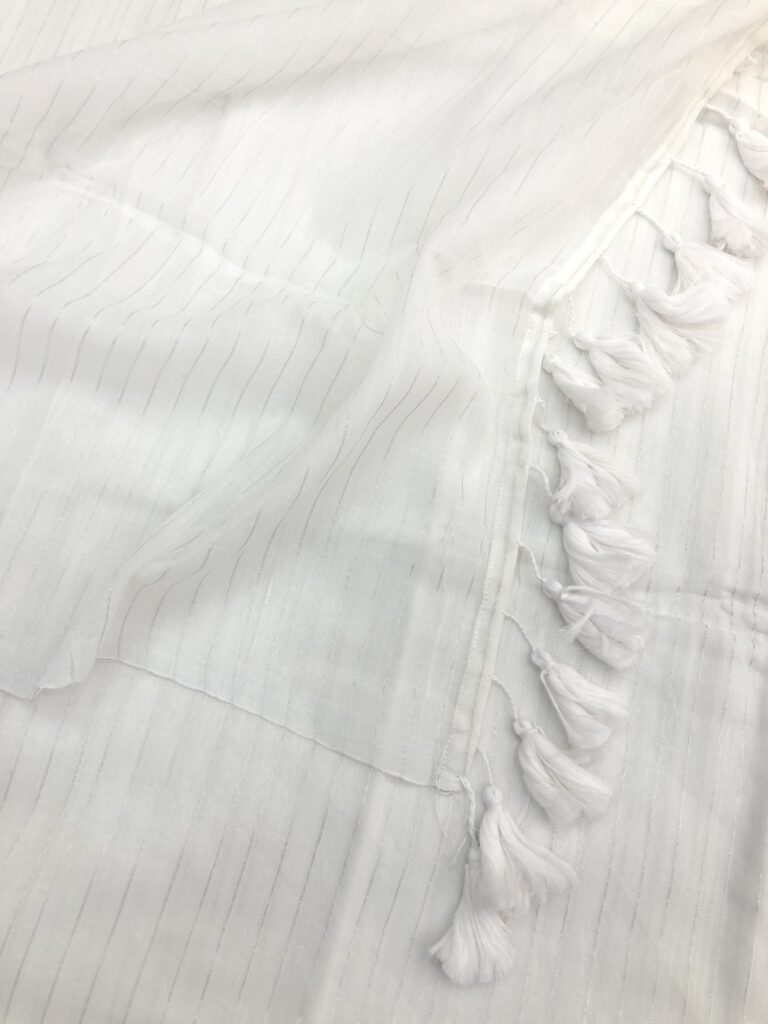 White Silver Zari Lines Mulmul