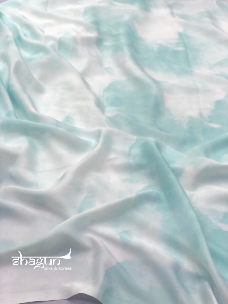 Sky Blue Water Colour Digital Print Satin Saree