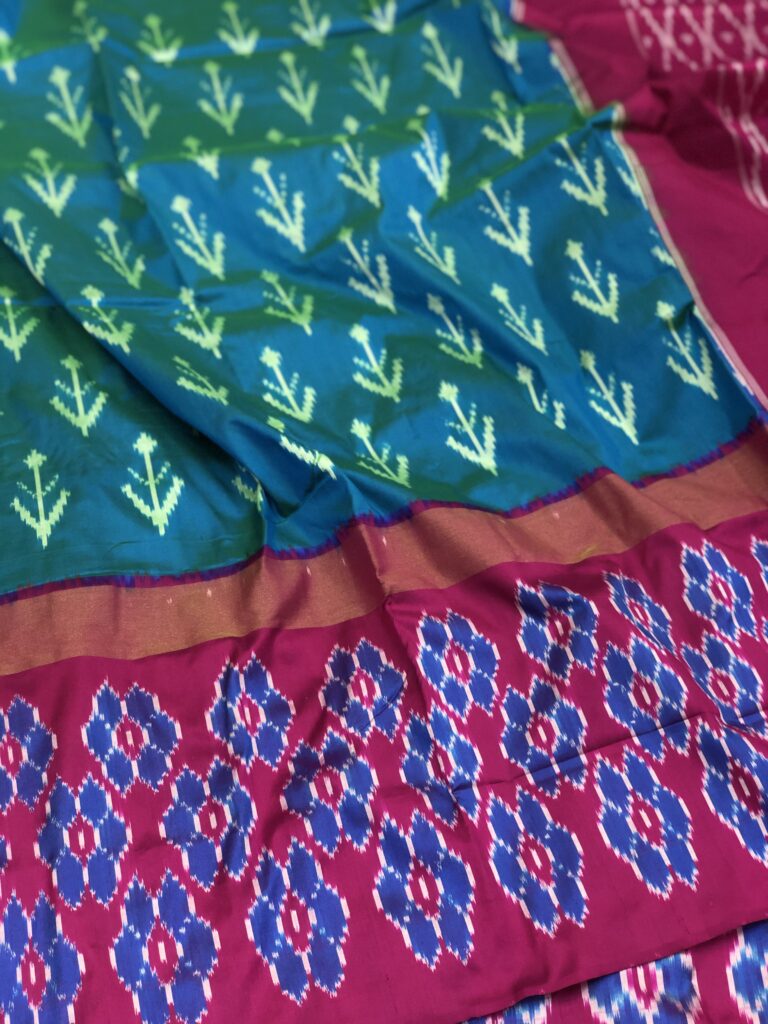 Sea Green - Pink 003 Pochampally Silk Saree