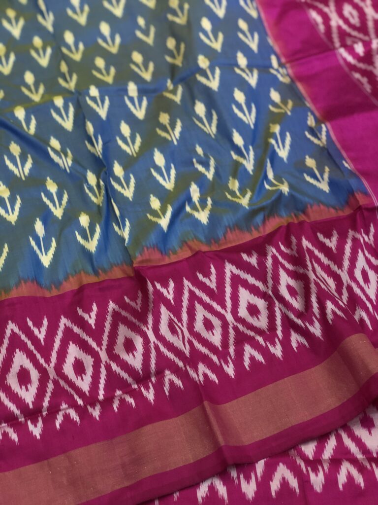 Mint Blue - Pink 004 Pochampally Silk Saree