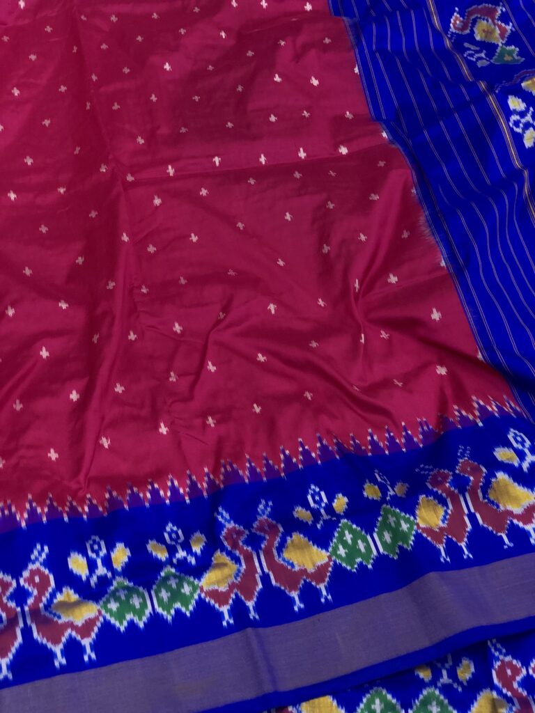 Hot Pink - Blue 007 Pochampally Silk Saree