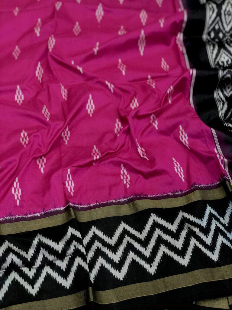 Pink Black 009 Pochampally Silk Saree
