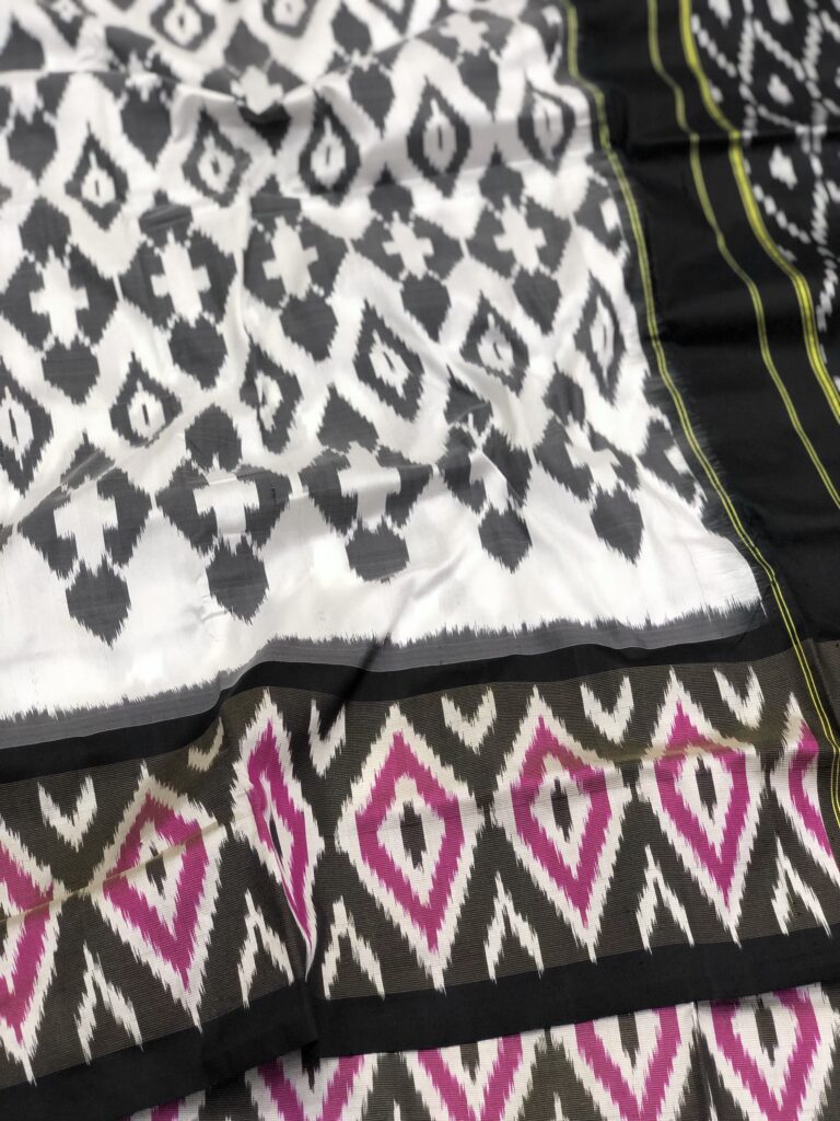 White Black 008 Pochampally Silk Saree