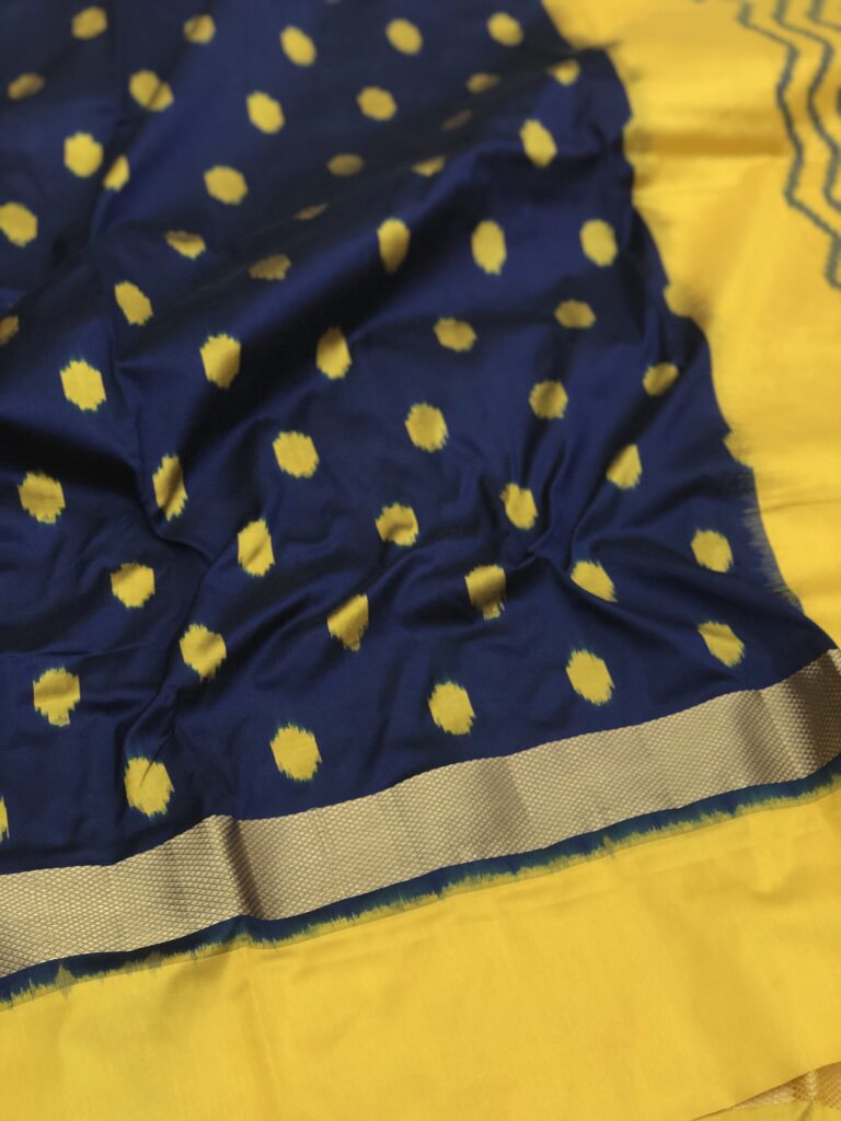 Navy Blue - Yellow 010 Pochampally Silk Saree