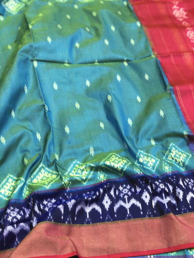 Aqua Blue Pink 017 Pochampally Silk Saree