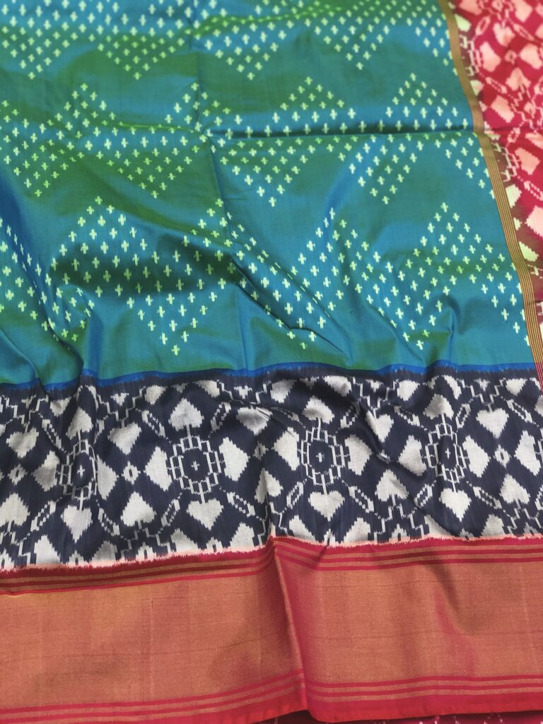 Aqua Grey Pink 025 Pochampally Silk Saree