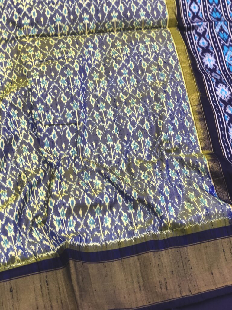 Greyish Blue - Navy 027 Pochampally Dupion Silk Saree