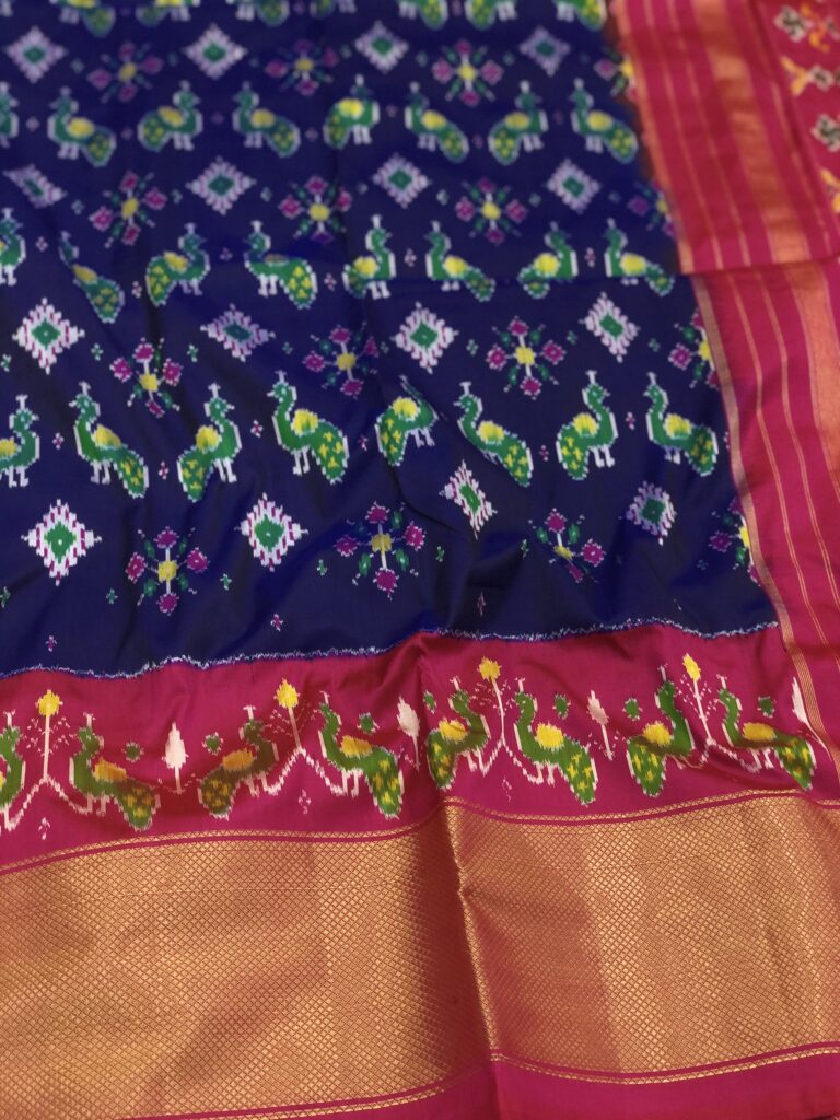 Navy Blue - Hot Pink 030 Pochampally Silk Saree