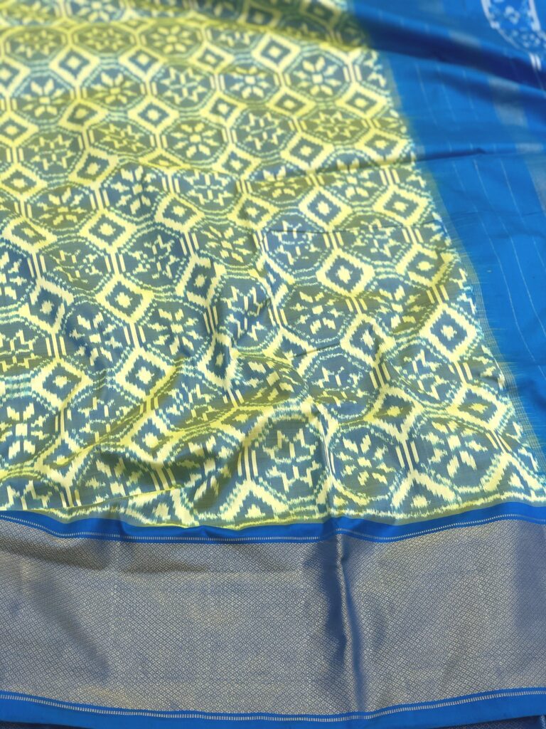 Aqua Cream Blue 033 Pochampally Silk Saree