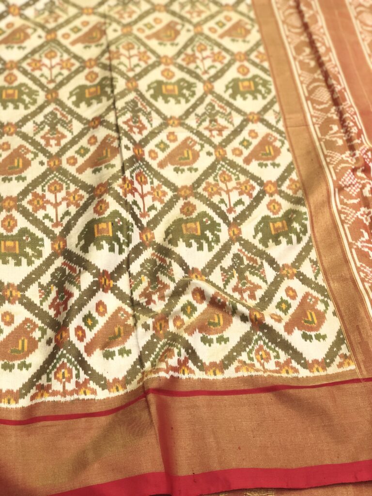Tissue Cream Red 034 Pochampally Silk Saree