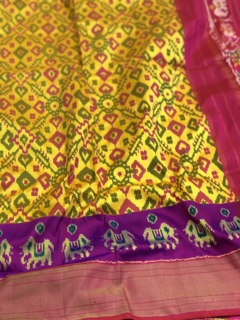 Yellowish Purple Pink 036 Pochampally Silk Saree