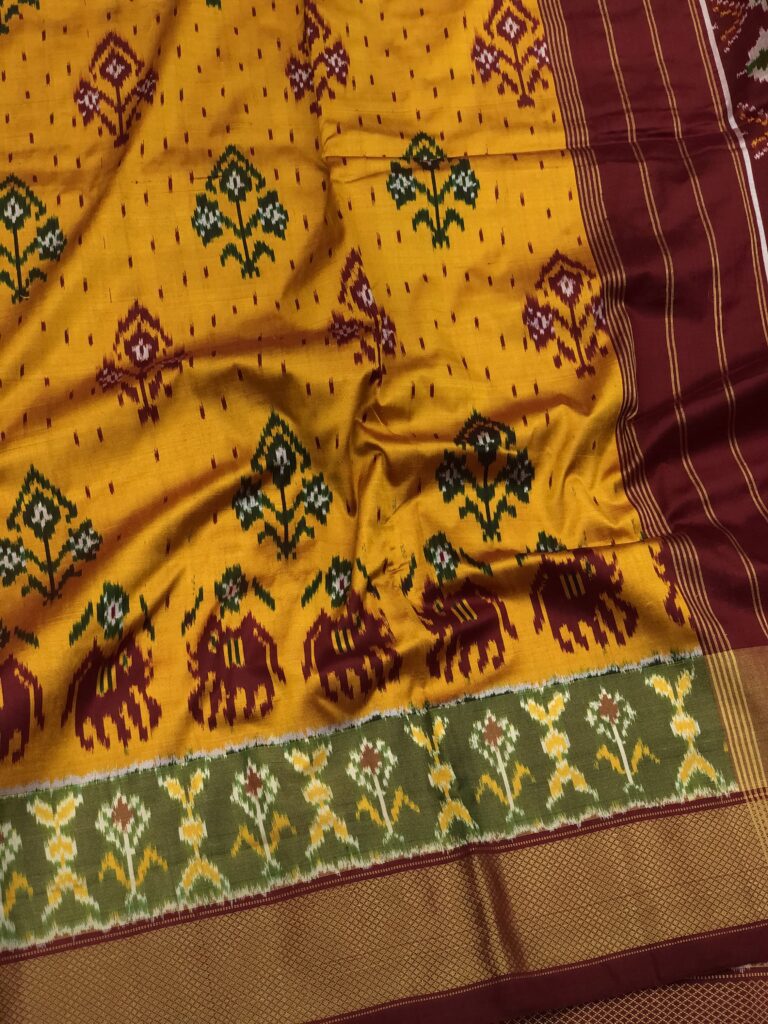 Mustard Maroon 039 Pochampally Silk Saree