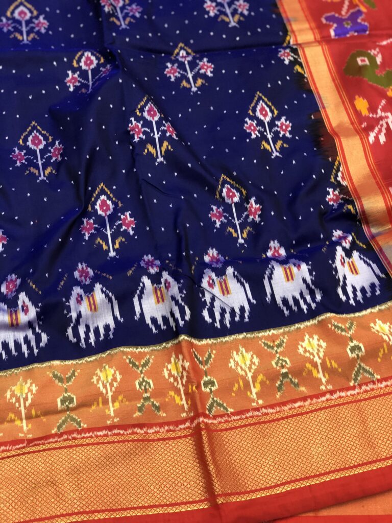 Navy Blue Red 041 Pochampally Silk Saree